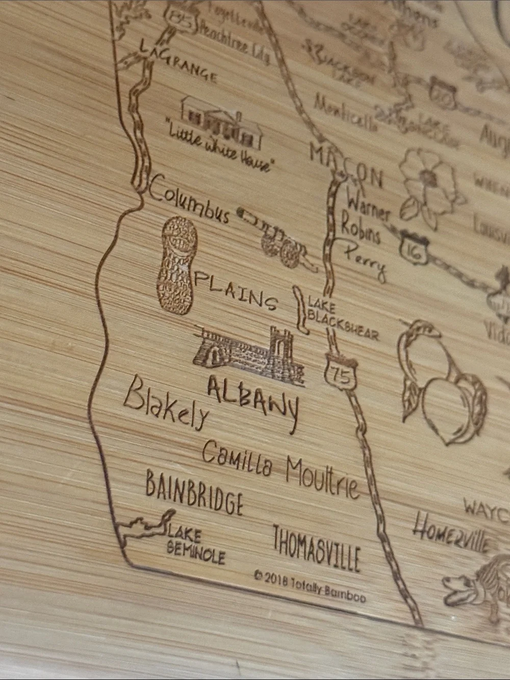 Georgia Bamboo Cutting/Serving Board - Engraved State Map